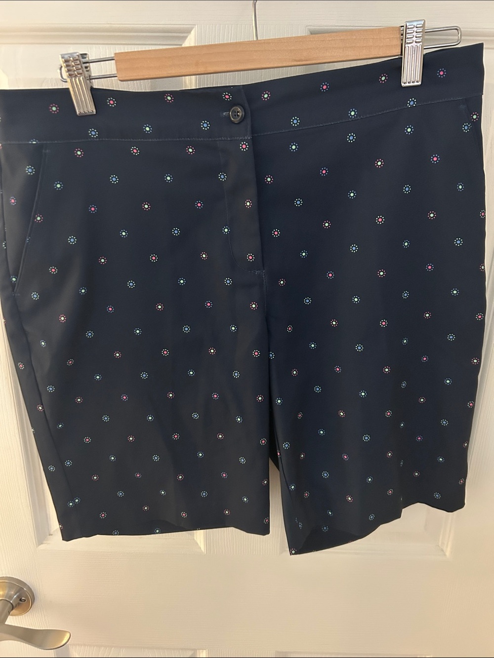 Greg Norman Navy Printed Golf Shorts with Micro Dot Pattern